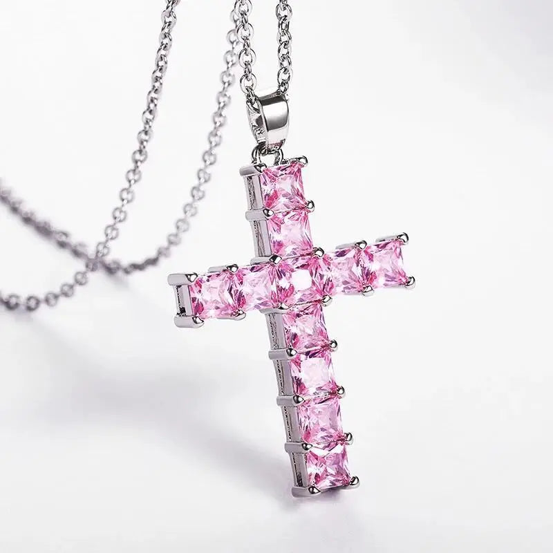 Sparkly Gold Jesus Cross Pendant Necklace