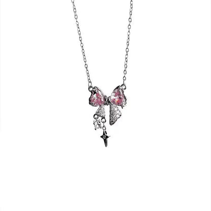 Pink Bowknot Cross Pendant Necklace