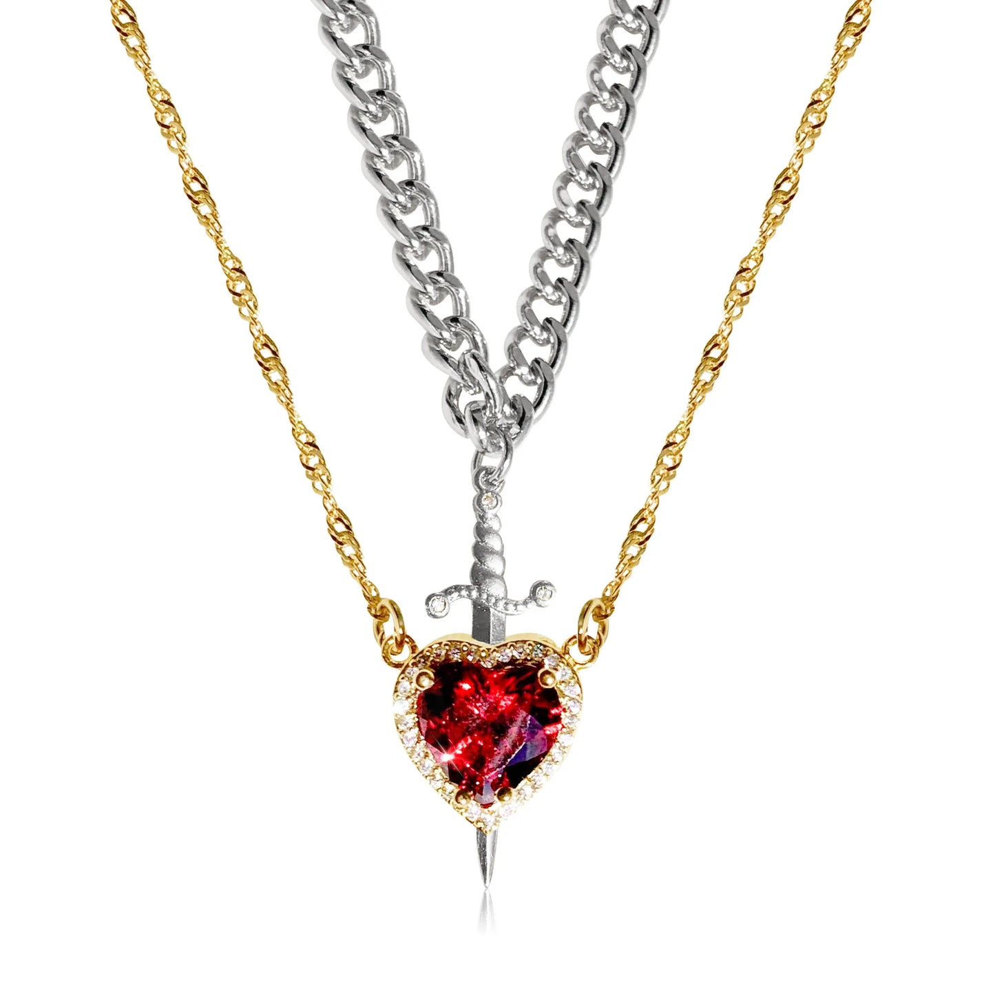 Heart & Sword Crystal Necklace Set