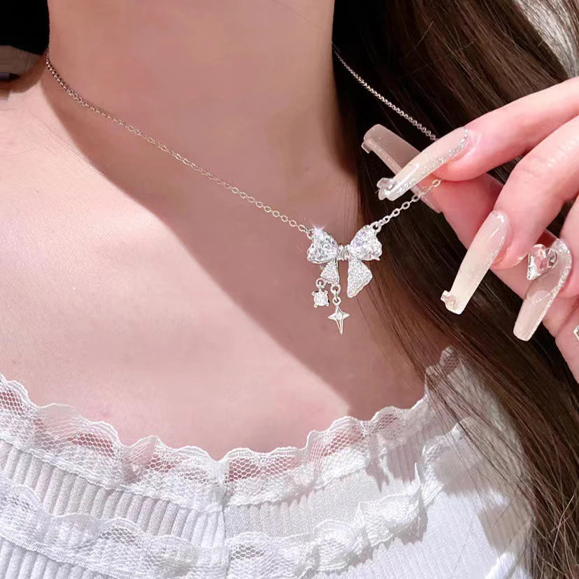 Pink Bowknot Cross Pendant Necklace