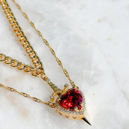 Heart & Sword Crystal Necklace Set
