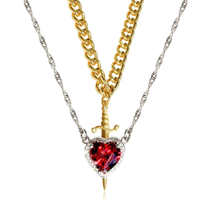 Heart & Sword Crystal Necklace Set