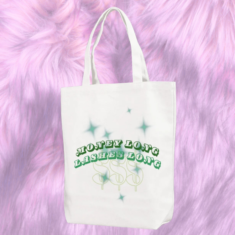 White "Money Long, Lashes Long" Canvas Bag